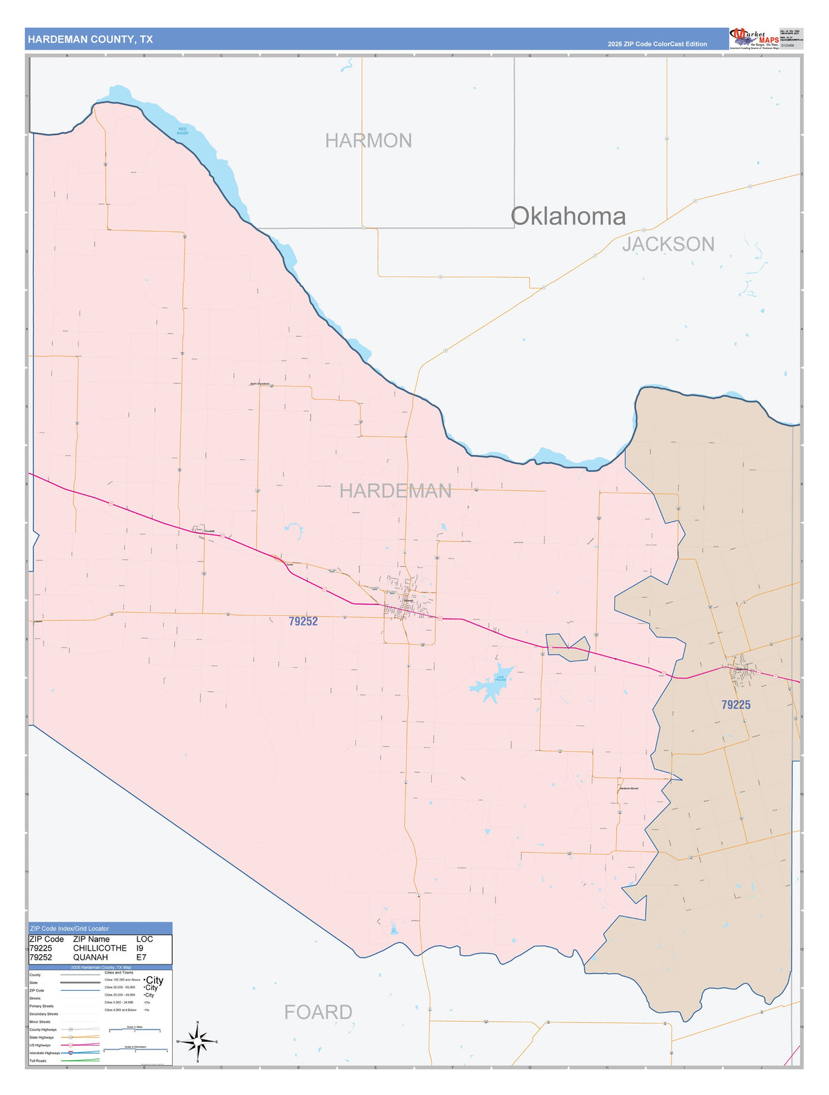 Hardeman County, TX Colorcast Style Wall Map
