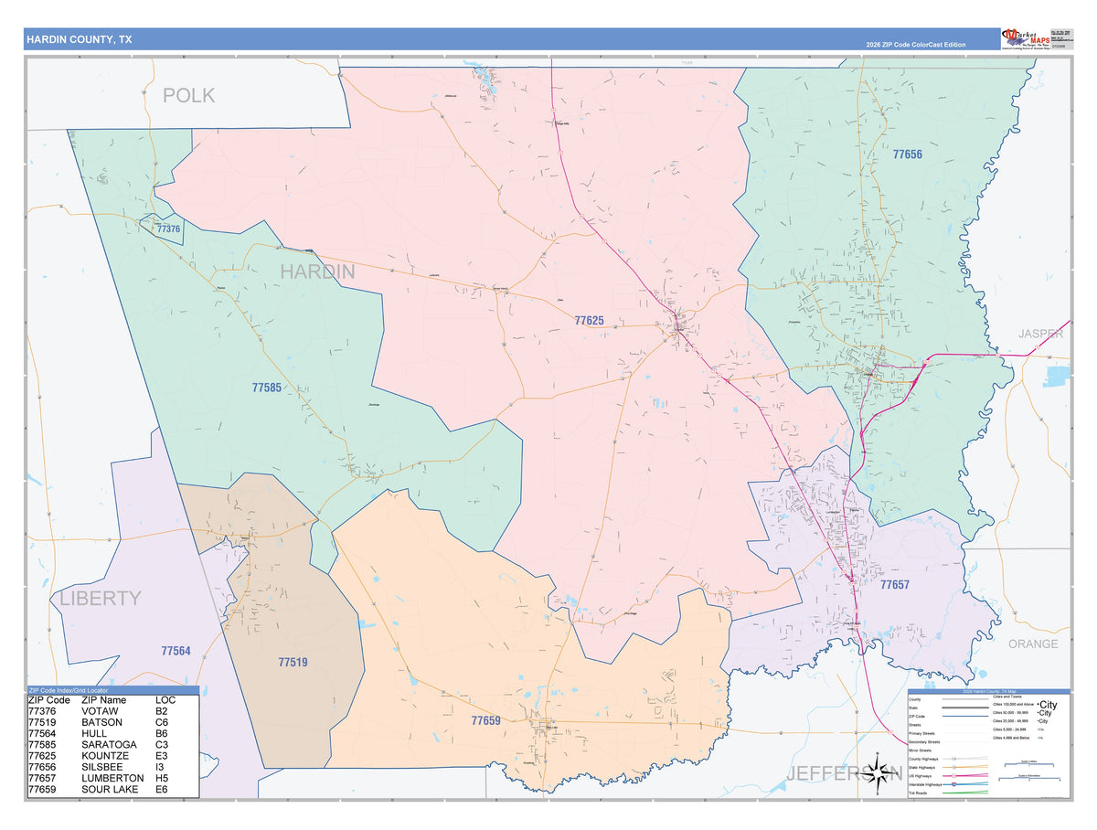 Hardin County, TX Colorcast Style Wall Map