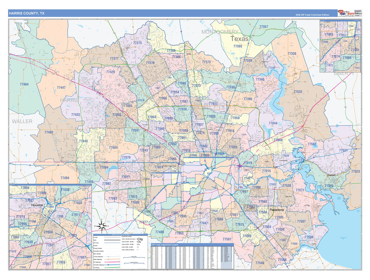Harris County, TX Colorcast Style Wall Map