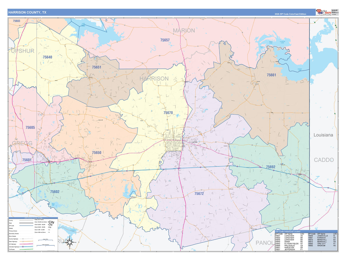 Harrison County, TX Colorcast Style Wall Map