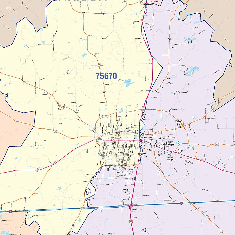 Harrison County, TX Colorcast Style Wall Map