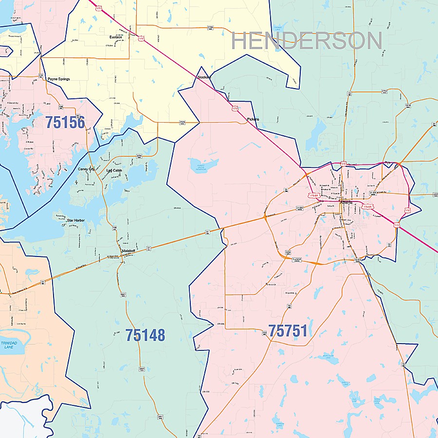 Henderson County, TX Colorcast Style Wall Map