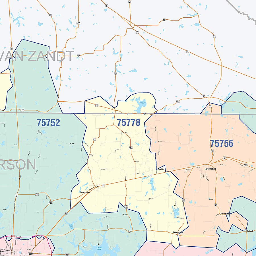 Henderson County, TX Colorcast Style Wall Map