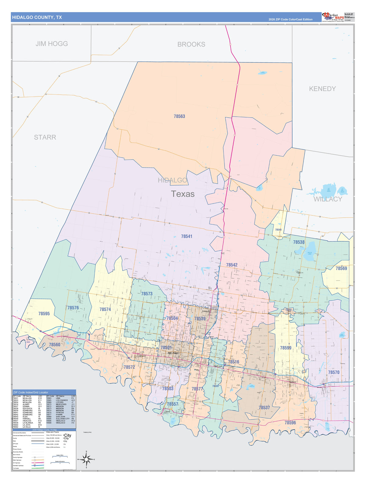 Hidalgo County, TX Colorcast Style Wall Map