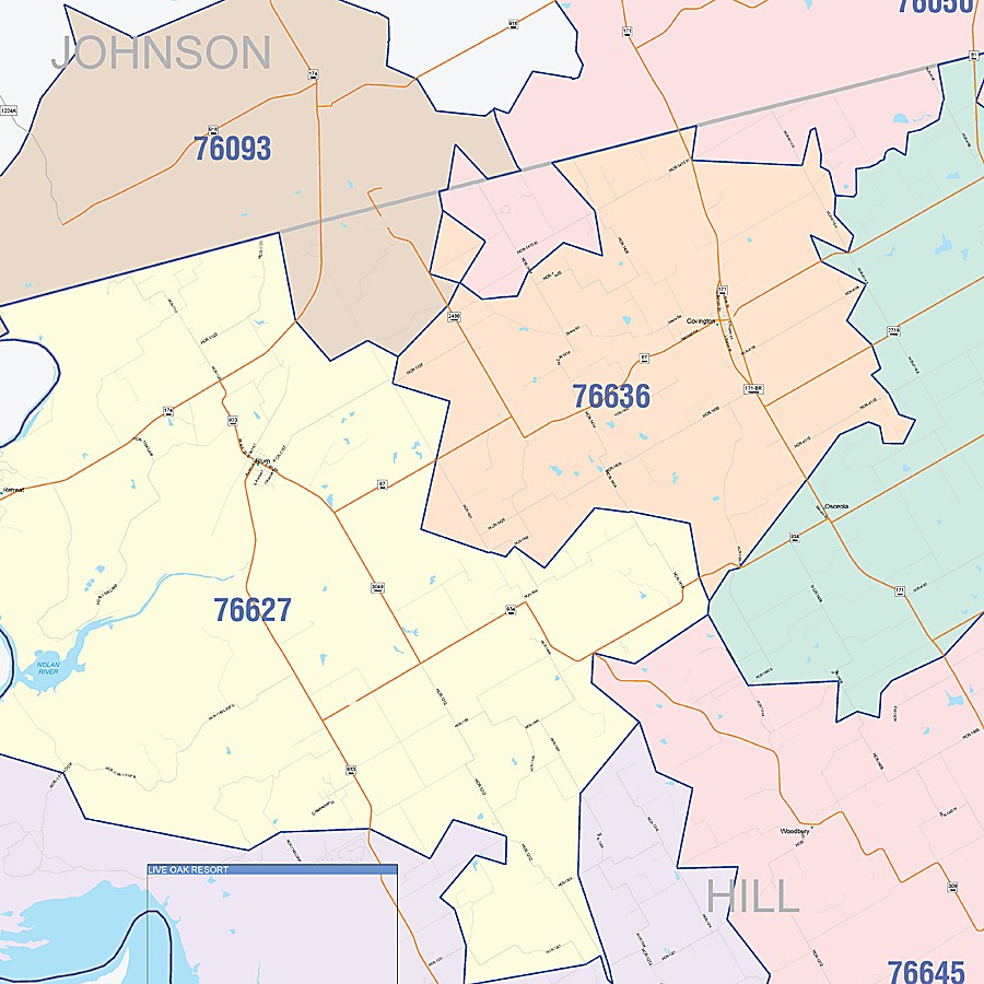 Hill County, TX Colorcast Style Wall Map