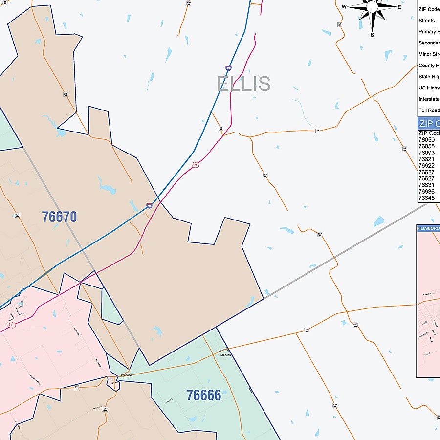 Hill County, TX Colorcast Style Wall Map