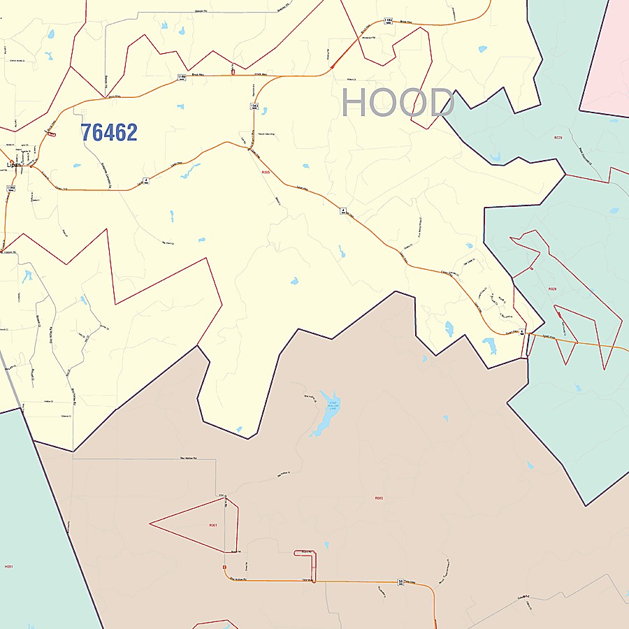 Hood County, TX Colorcast Style Wall Map