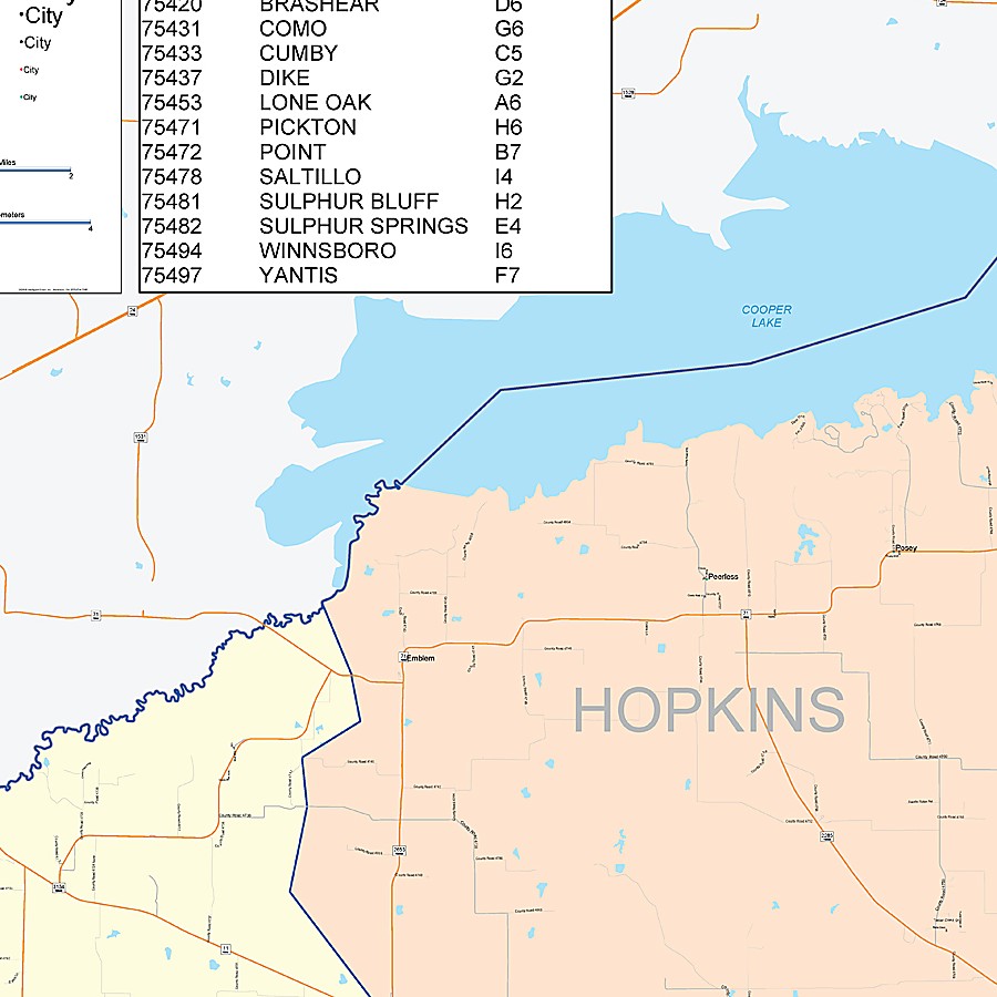 Hopkins County, TX Colorcast Style Wall Map