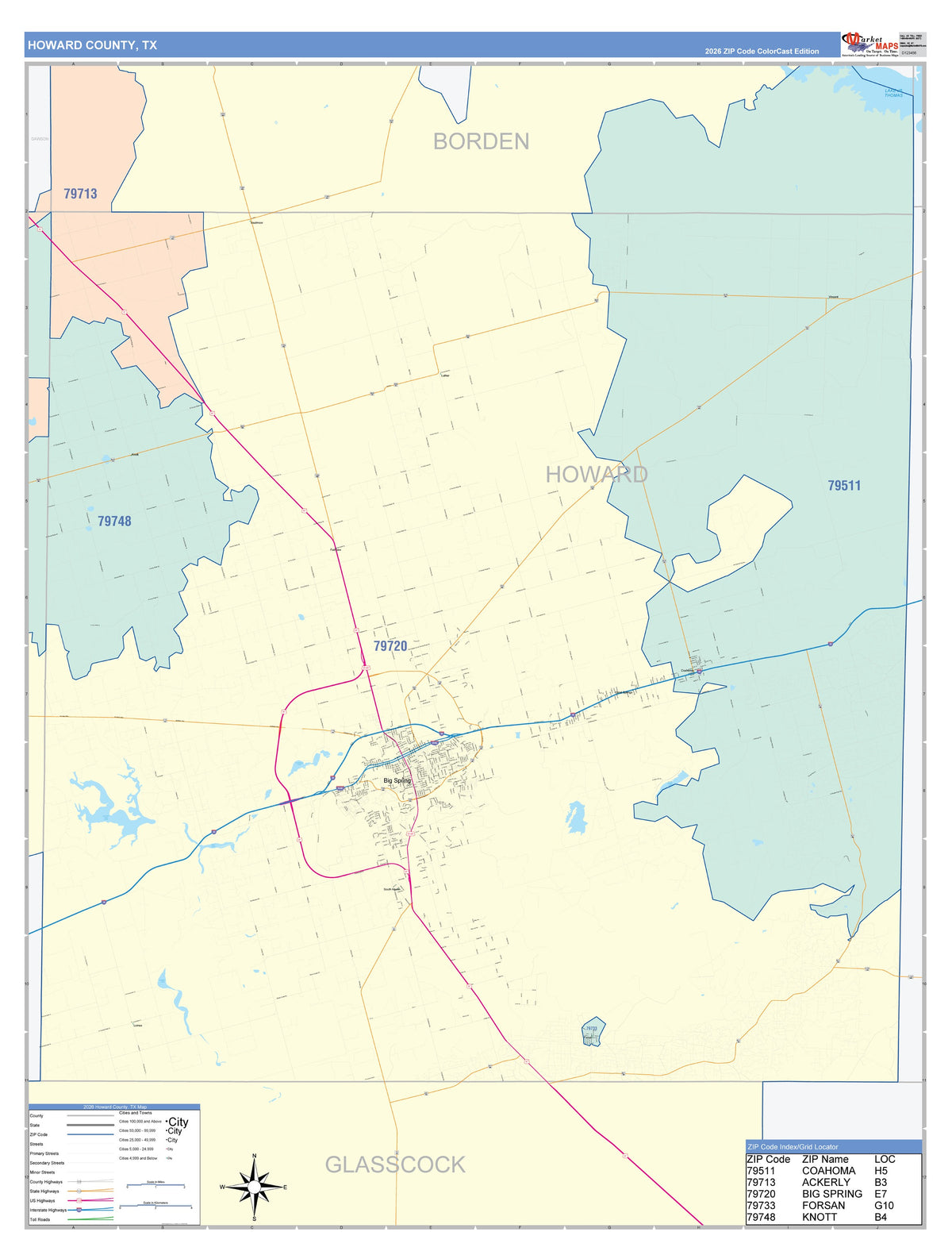 Howard County, TX Colorcast Style Wall Map