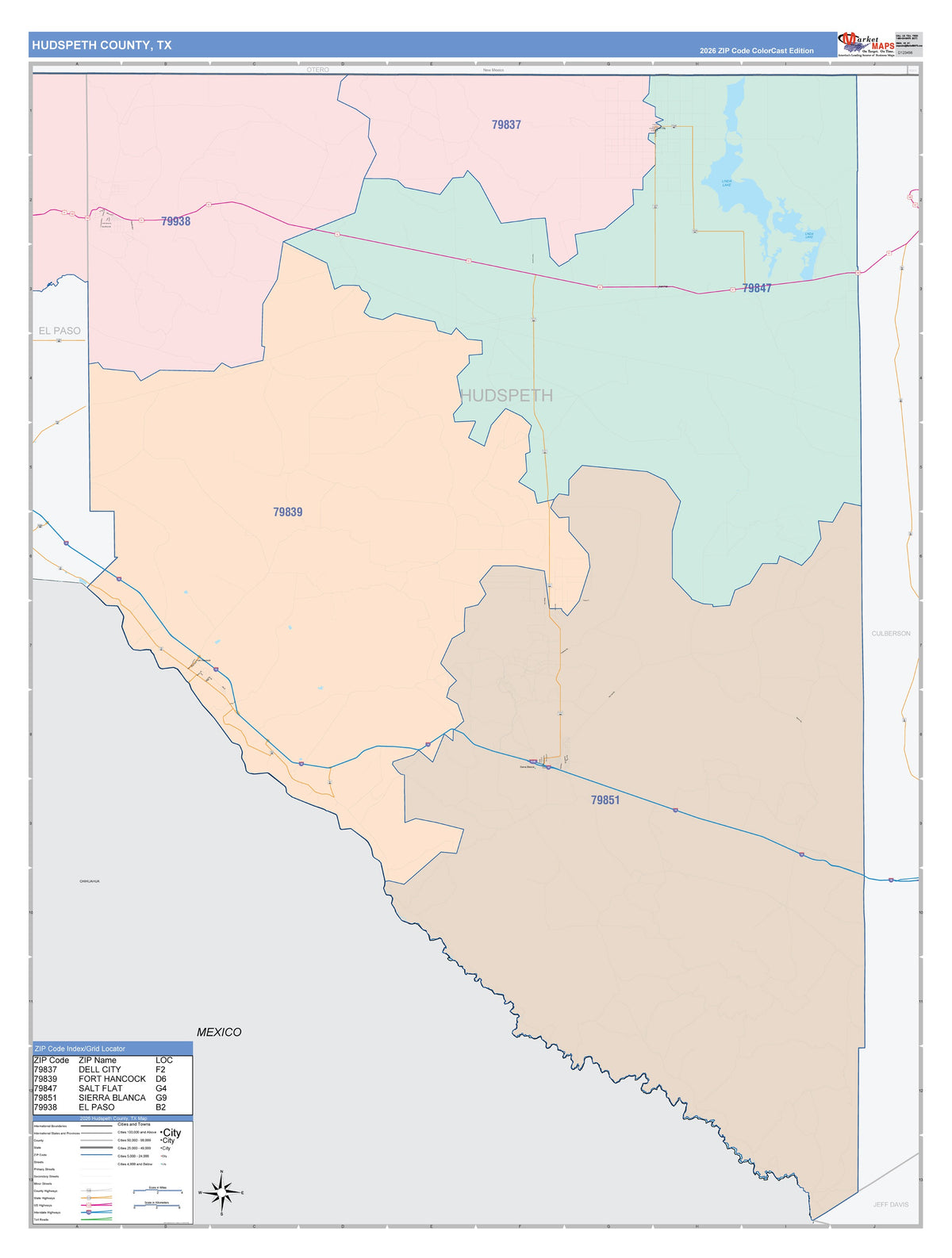 Hudspeth County, TX Colorcast Style Wall Map