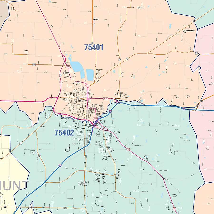 Hunt County, TX Colorcast Style Wall Map