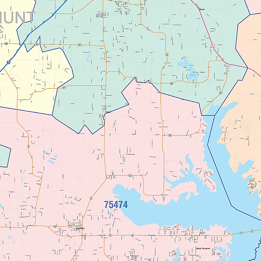 Hunt County, TX Colorcast Style Wall Map