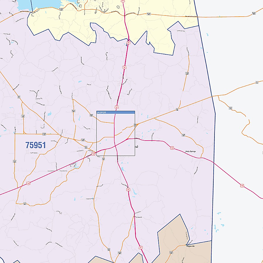 Jasper County, TX Colorcast Style Wall Map