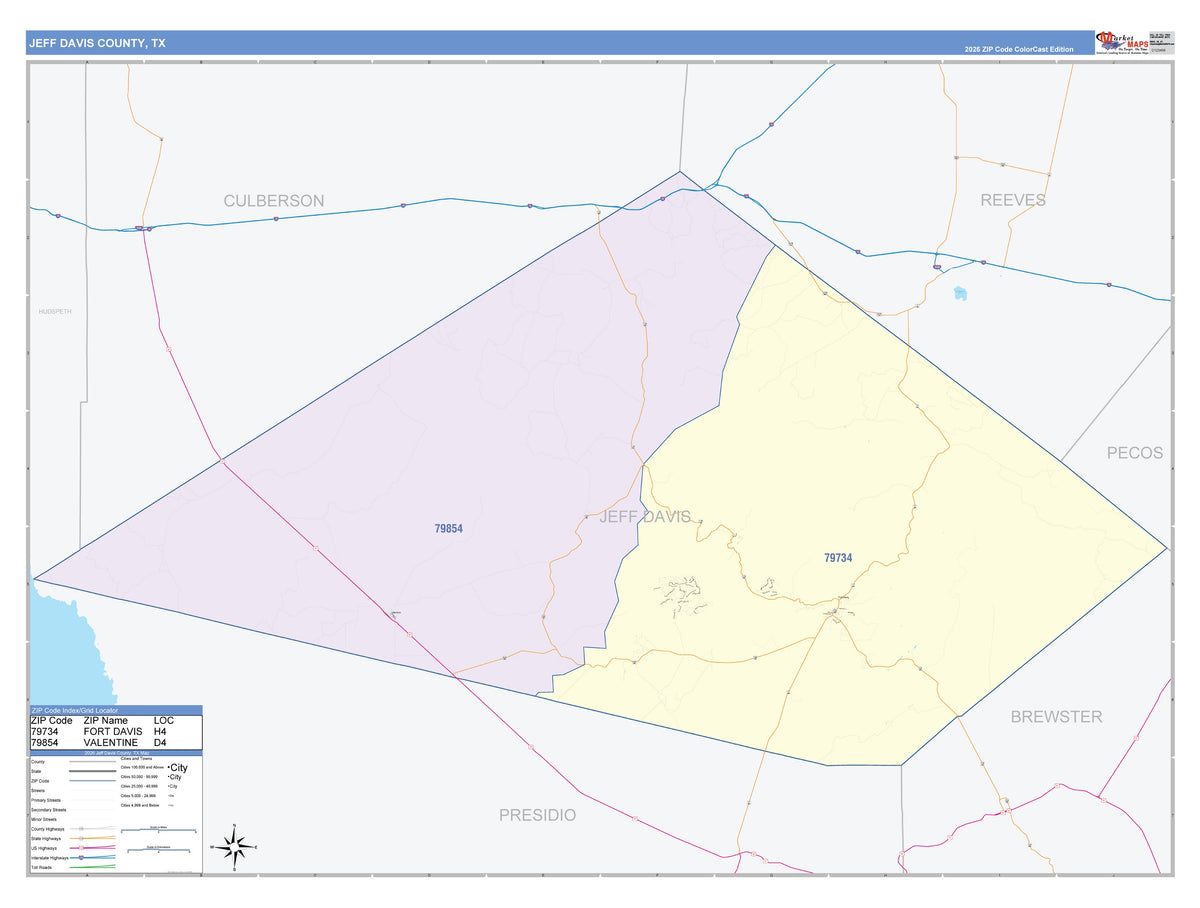 Jeff Davis County, TX Colorcast Style Wall Map