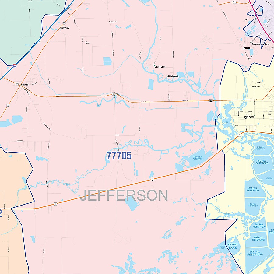 Jefferson County, TX Colorcast Style Wall Map