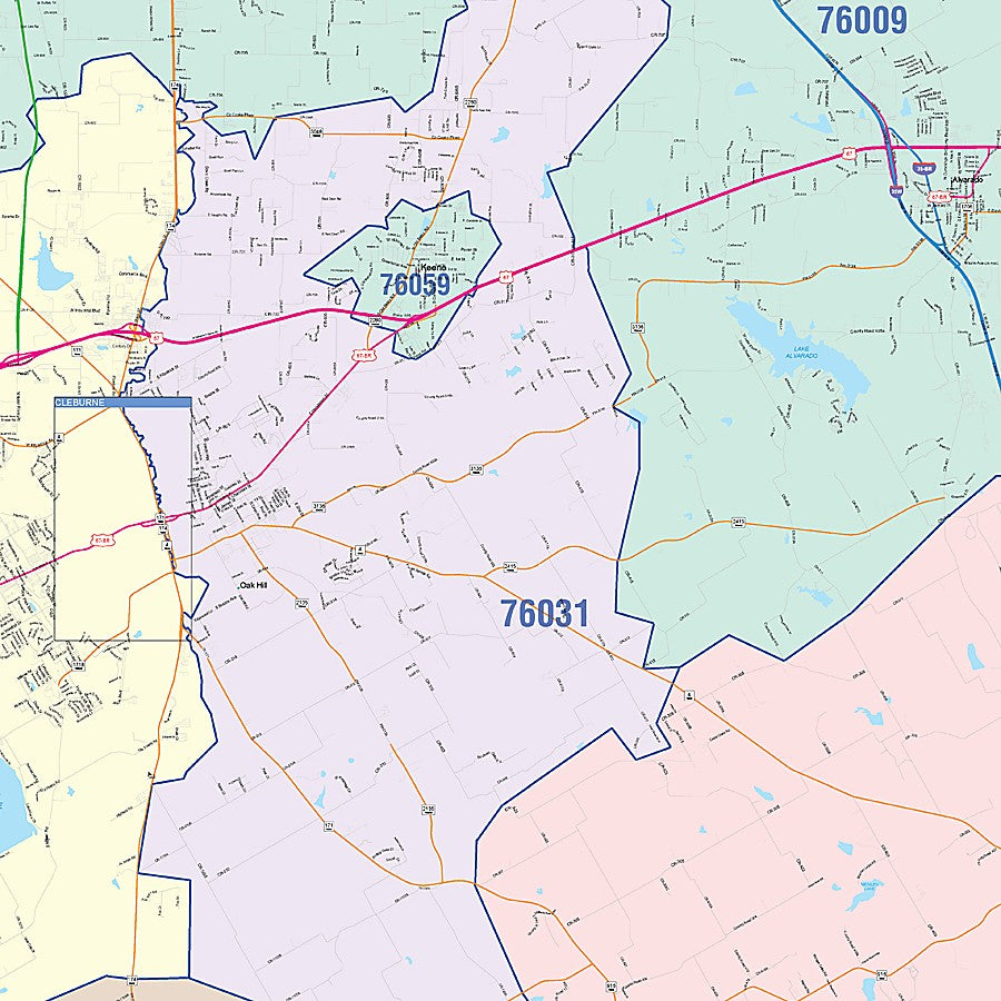 Johnson County, TX Colorcast Style Wall Map