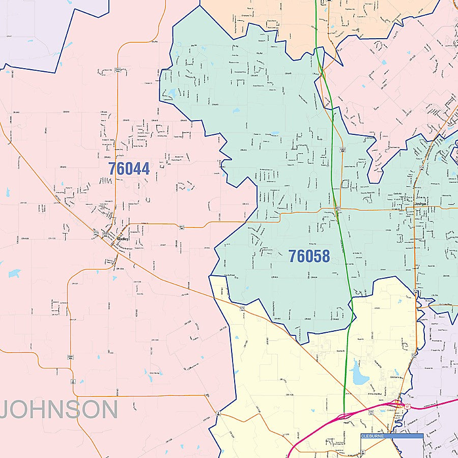 Johnson County, TX Colorcast Style Wall Map