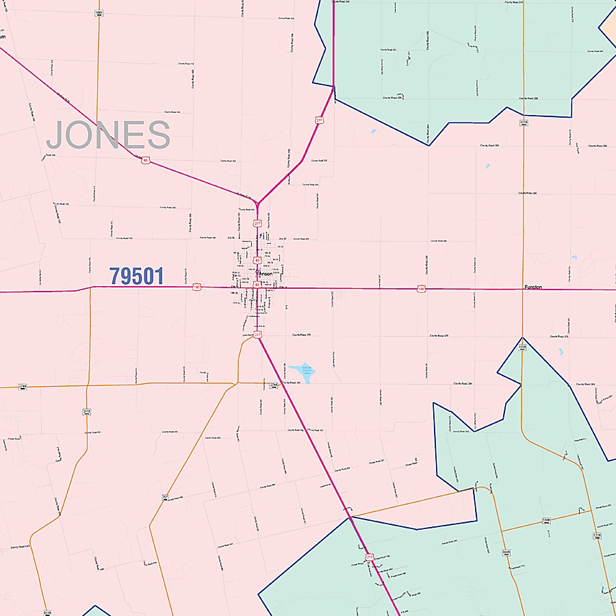 Jones County, TX Colorcast Style Wall Map