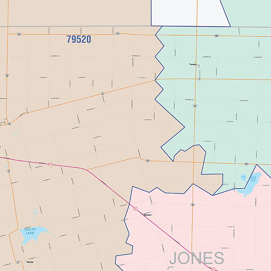 Jones County, TX Colorcast Style Wall Map