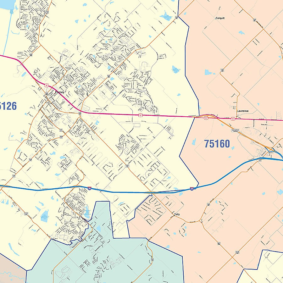 Kaufman County, TX Colorcast Style Wall Map
