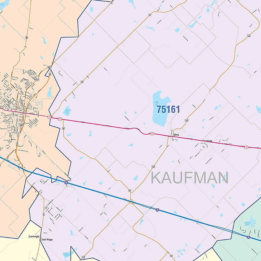 Kaufman County, TX Colorcast Style Wall Map