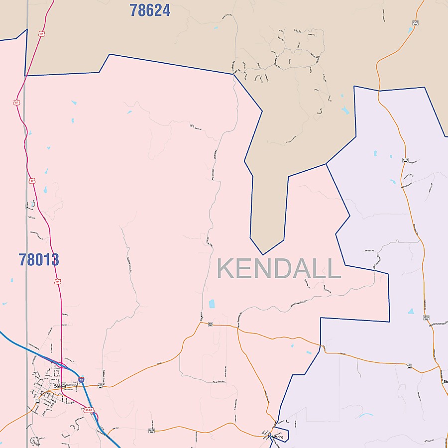 Kendall County, TX Colorcast Style Wall Map