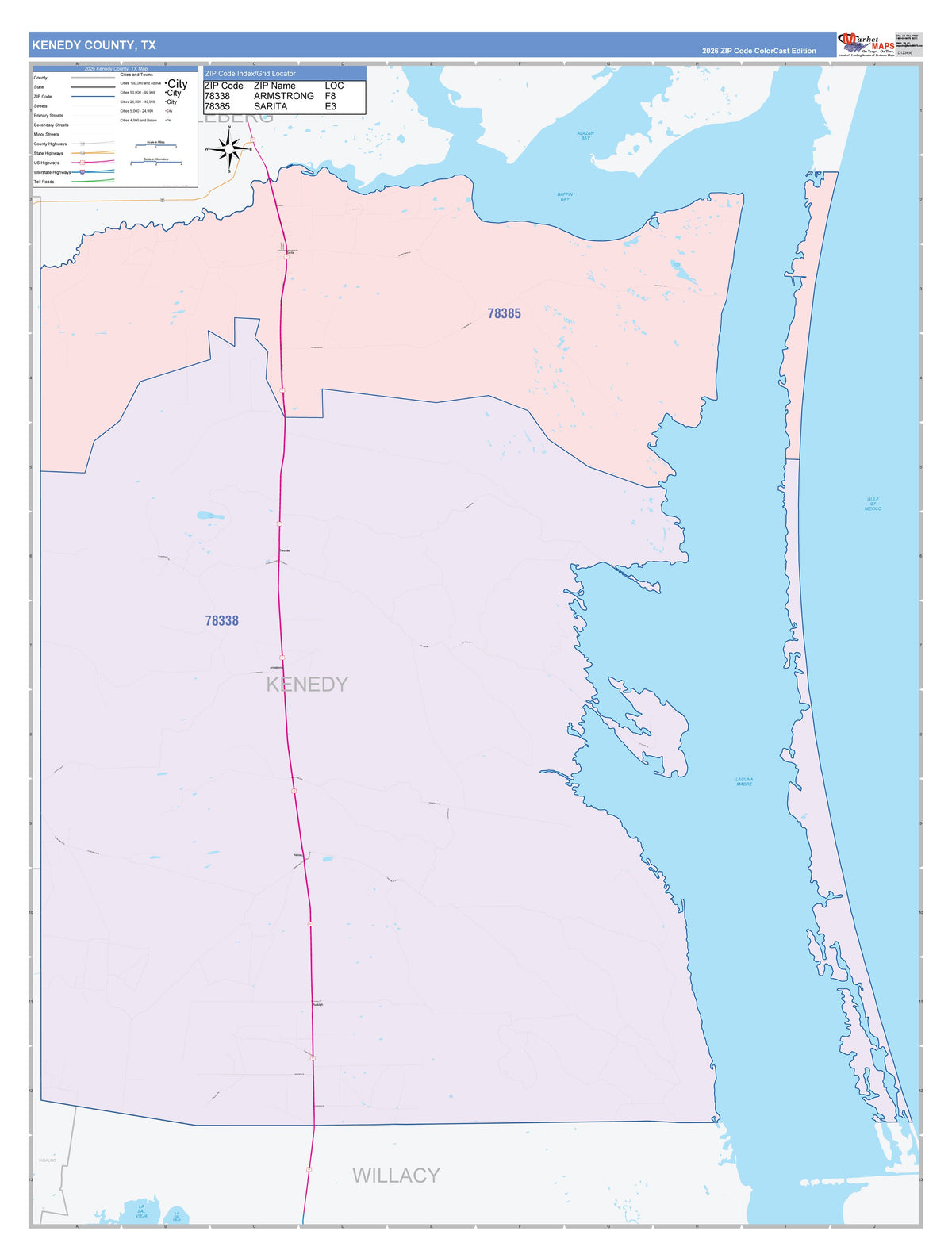 Kenedy County, TX Colorcast Style Wall Map