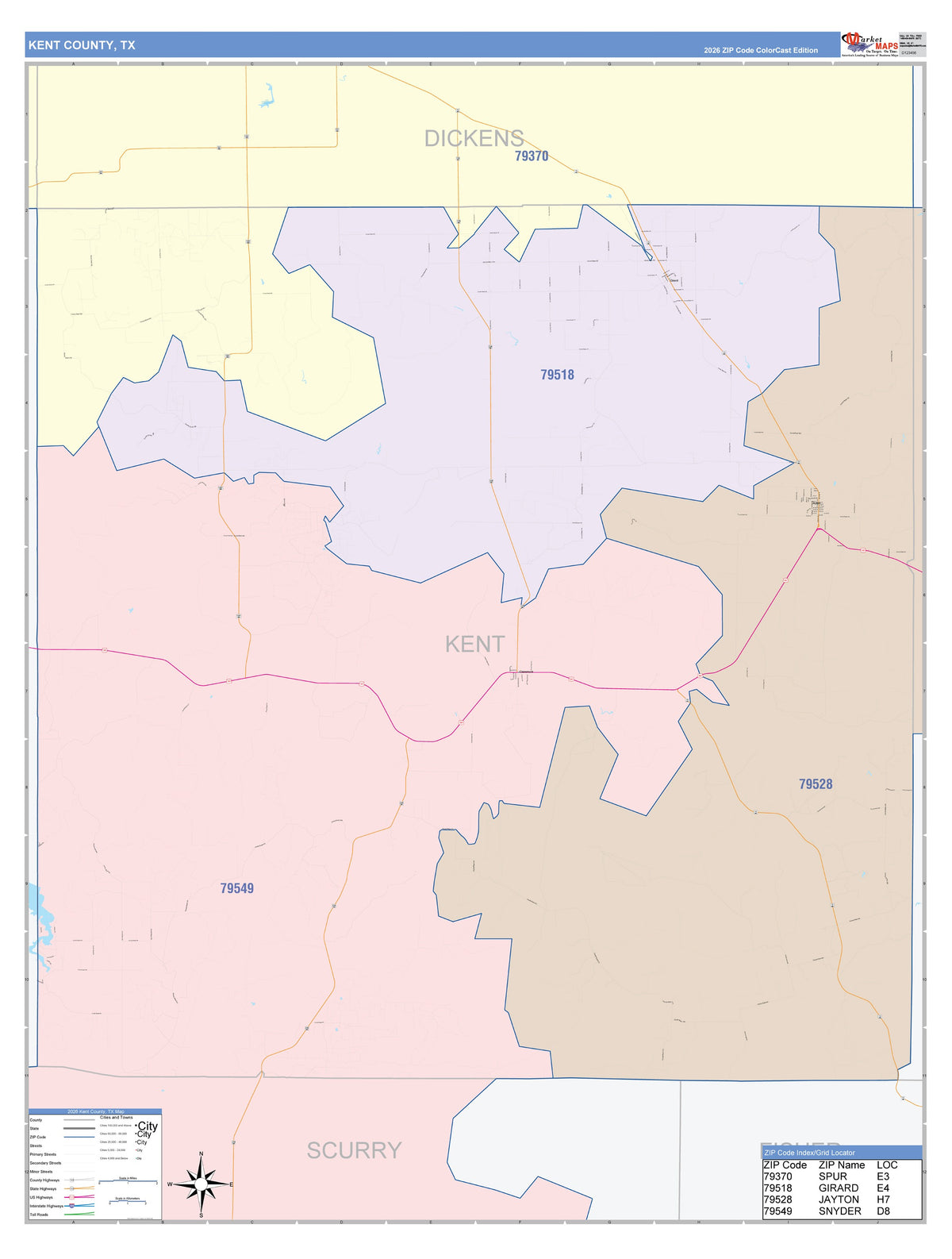 Kent County, TX Colorcast Style Wall Map