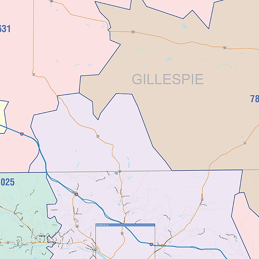 Kerr County, TX Colorcast Style Wall Map