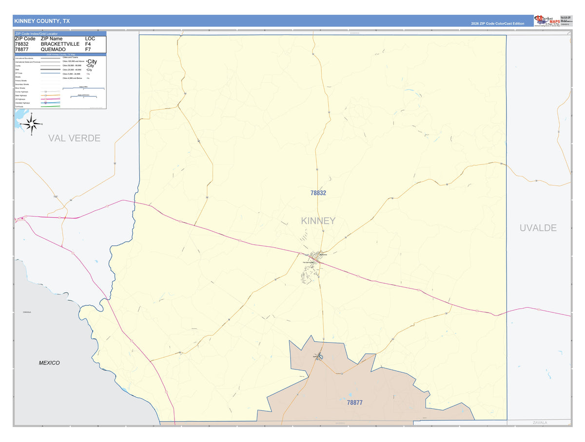 Kinney County, TX Colorcast Style Wall Map
