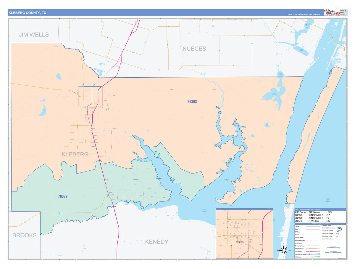 Kleberg County, TX Colorcast Style Wall Map