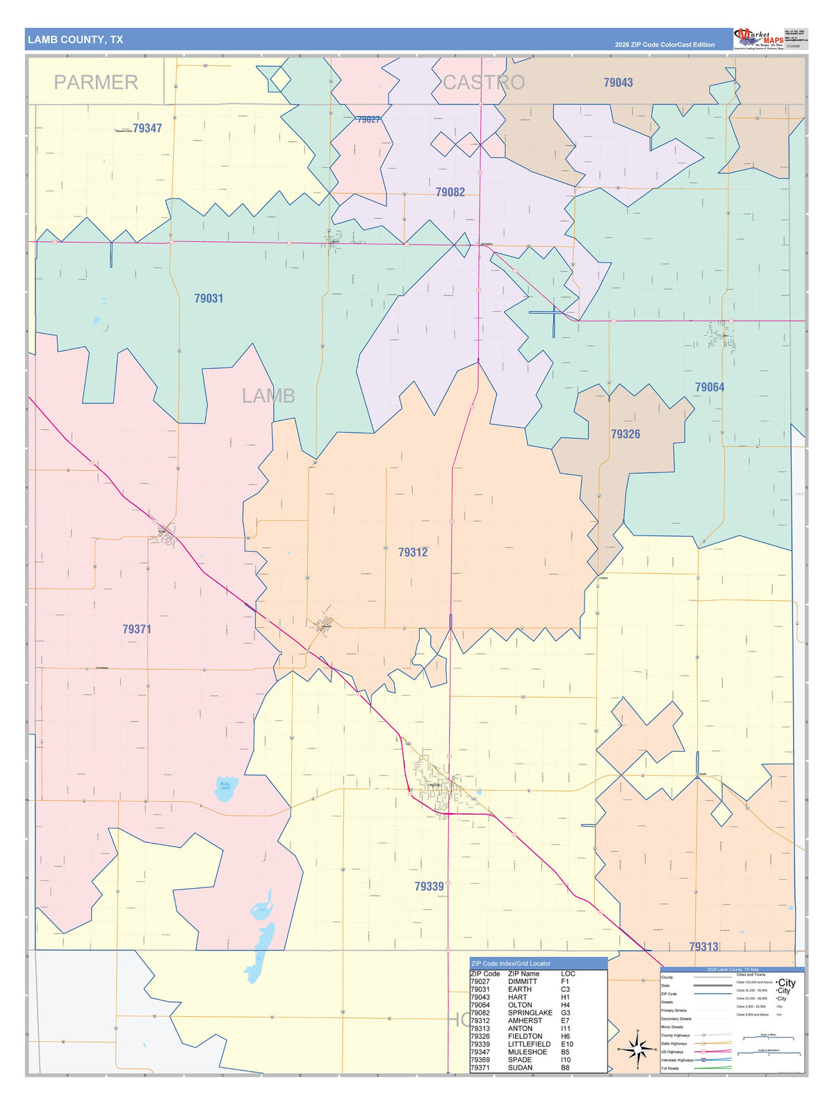 Lamb County, TX Colorcast Style Wall Map