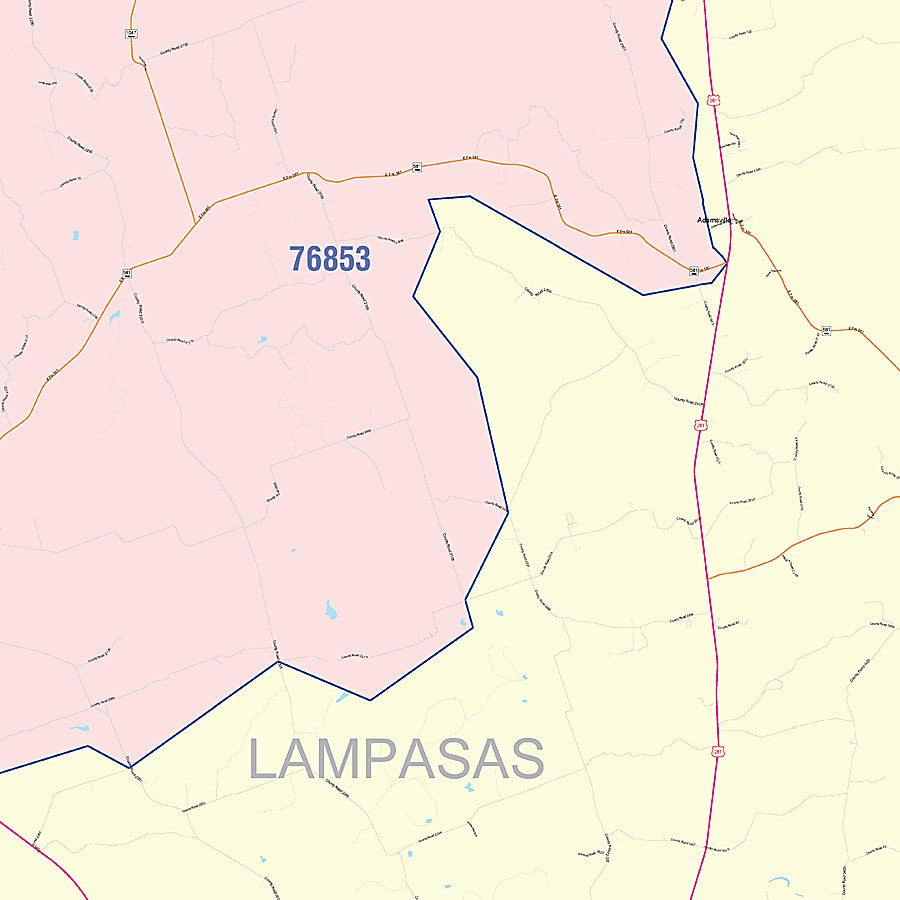 Lampasas County, TX Colorcast Style Wall Map