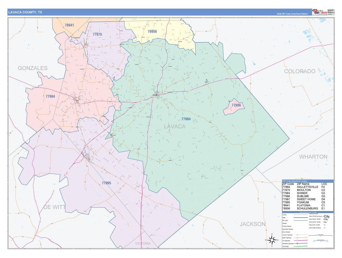 Lavaca County, TX Colorcast Style Wall Map