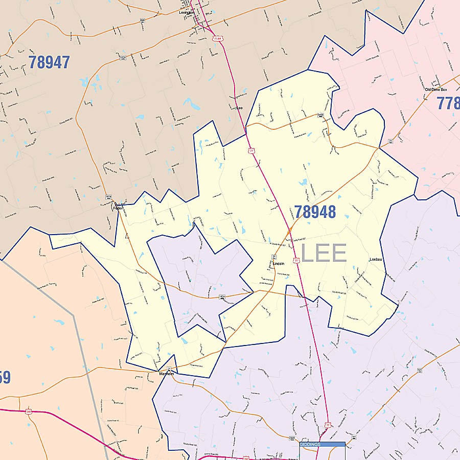 Lee County, TX Colorcast Style Wall Map