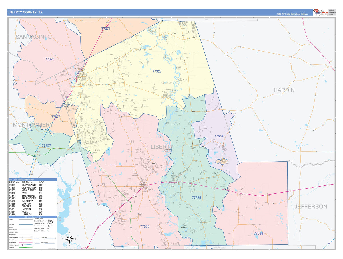 Liberty County, TX Colorcast Style Wall Map
