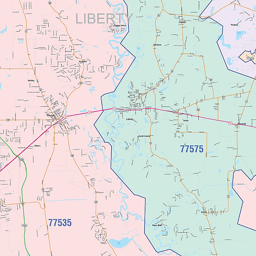 Liberty County, TX Colorcast Style Wall Map