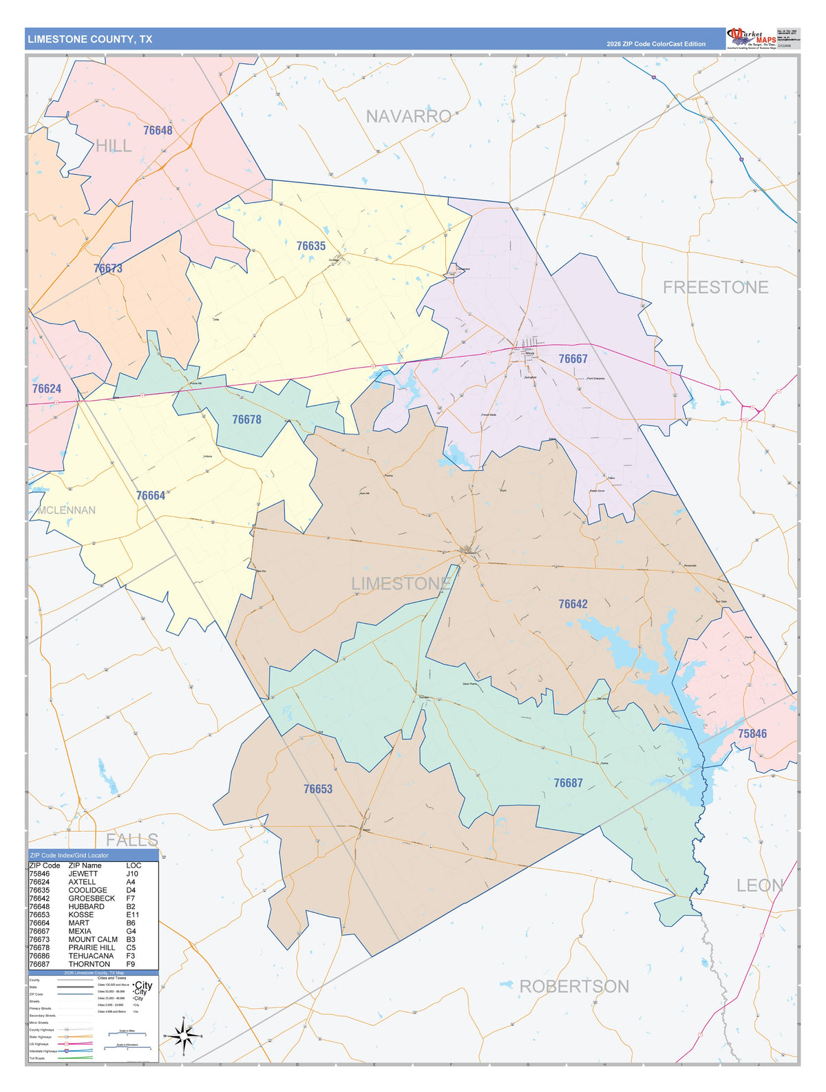 Limestone County, TX Colorcast Style Wall Map
