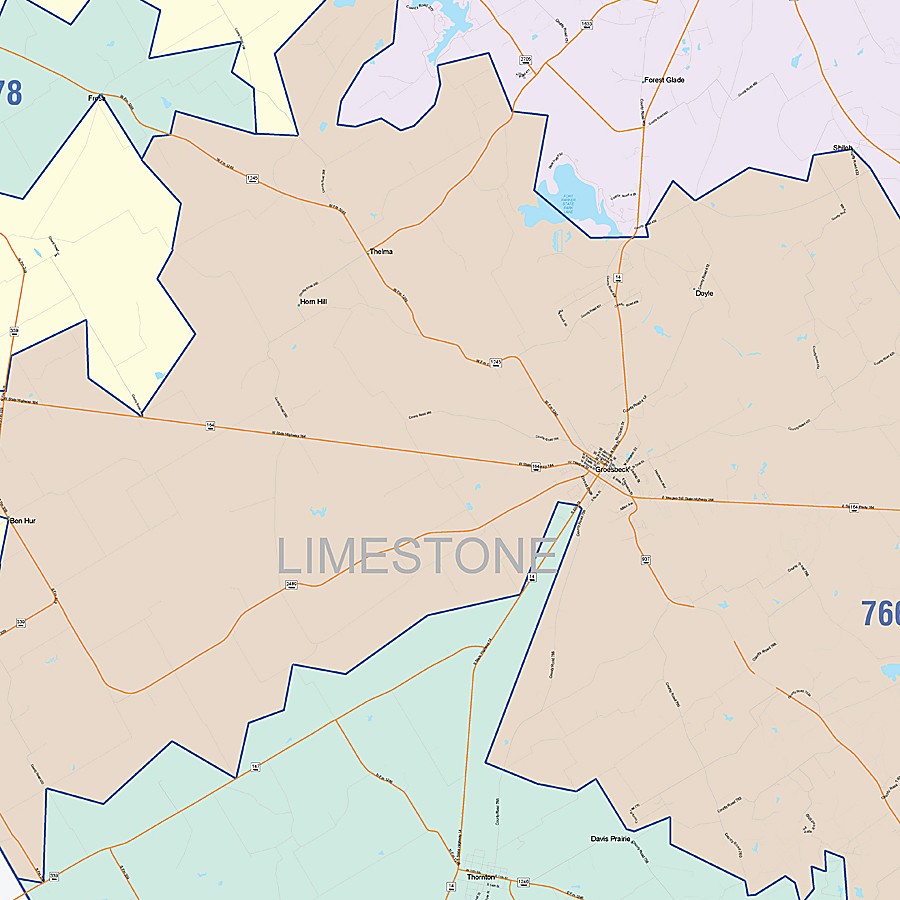 Limestone County, TX Colorcast Style Wall Map