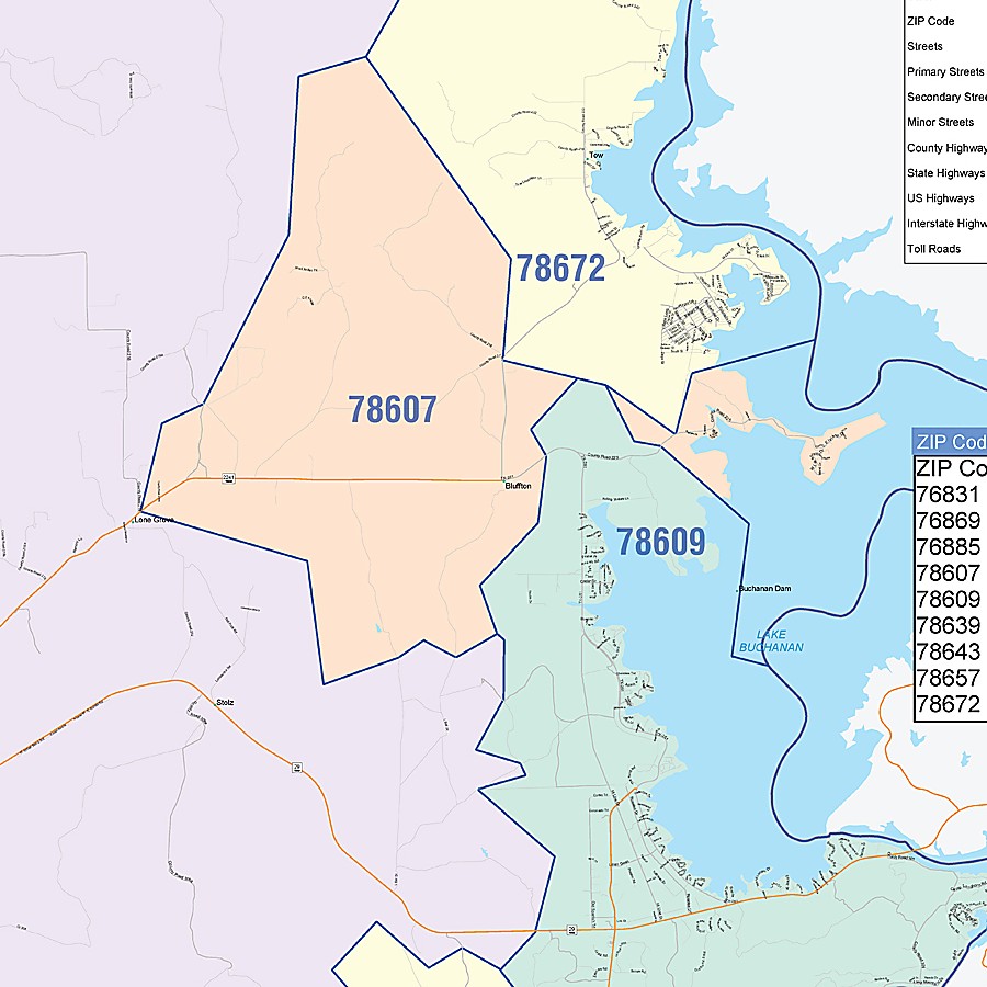 Llano County, TX Colorcast Style Wall Map