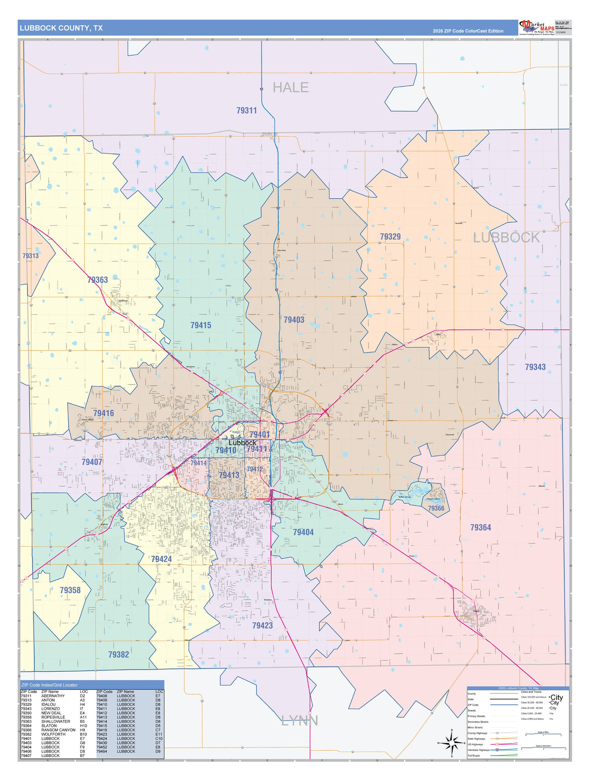 Lubbock County, TX Colorcast Style Wall Map