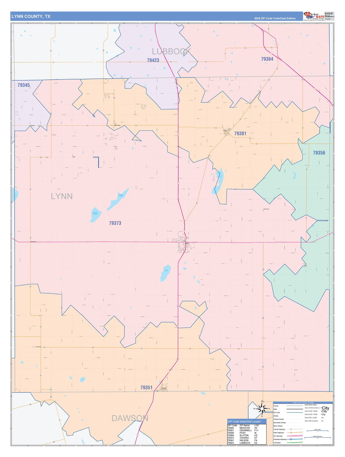 Lynn County, TX Colorcast Style Wall Map