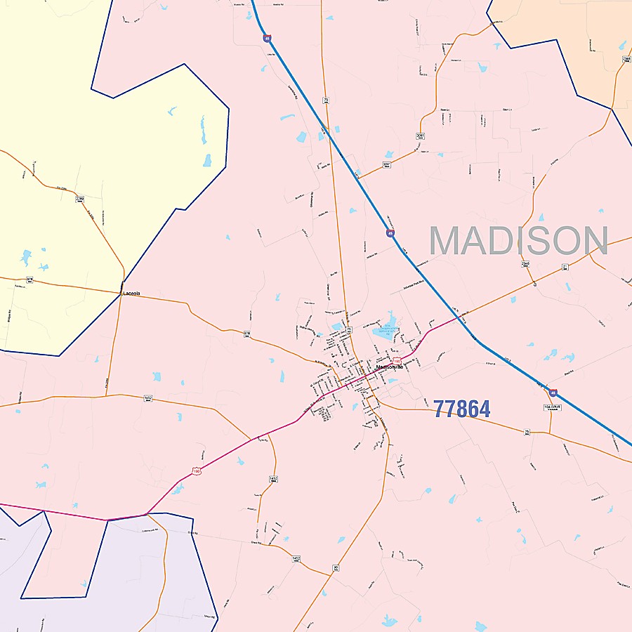 Madison County, TX Colorcast Style Wall Map