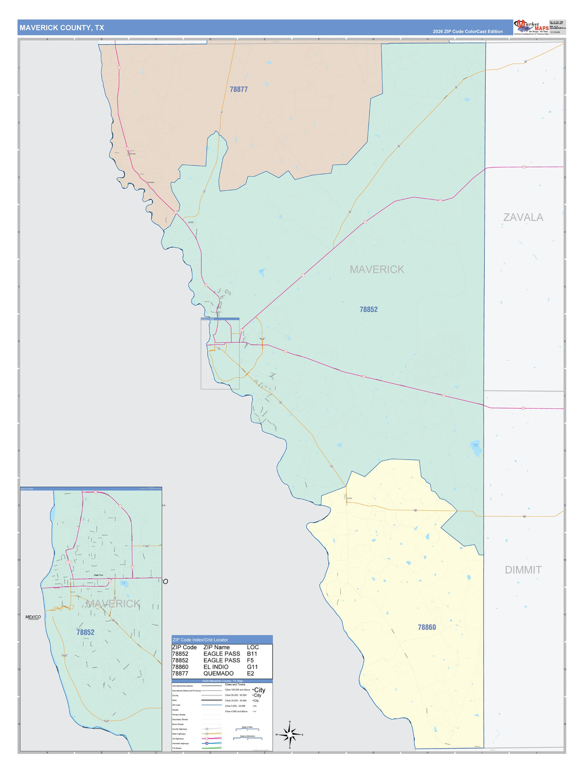 Maverick County, TX Colorcast Style Wall Map