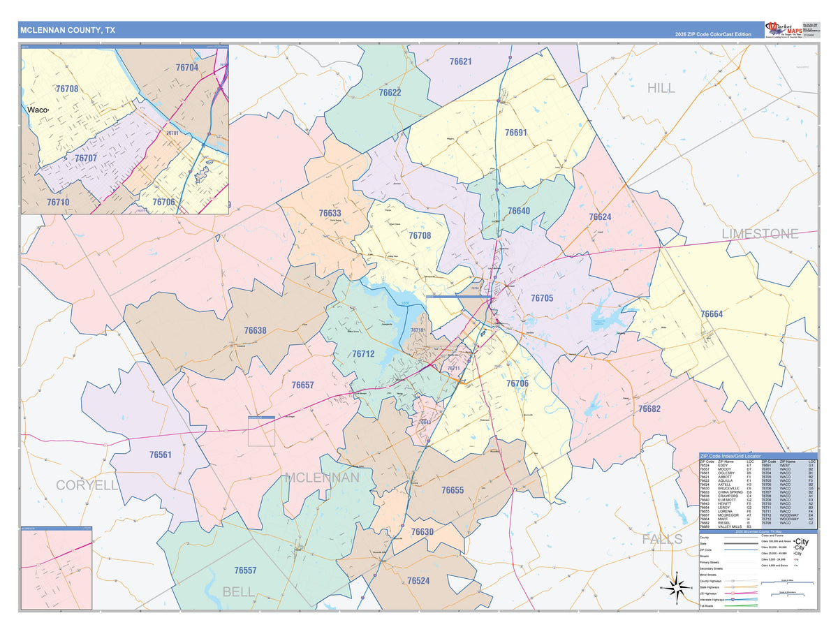 McLennan County, TX Colorcast Style Wall Map