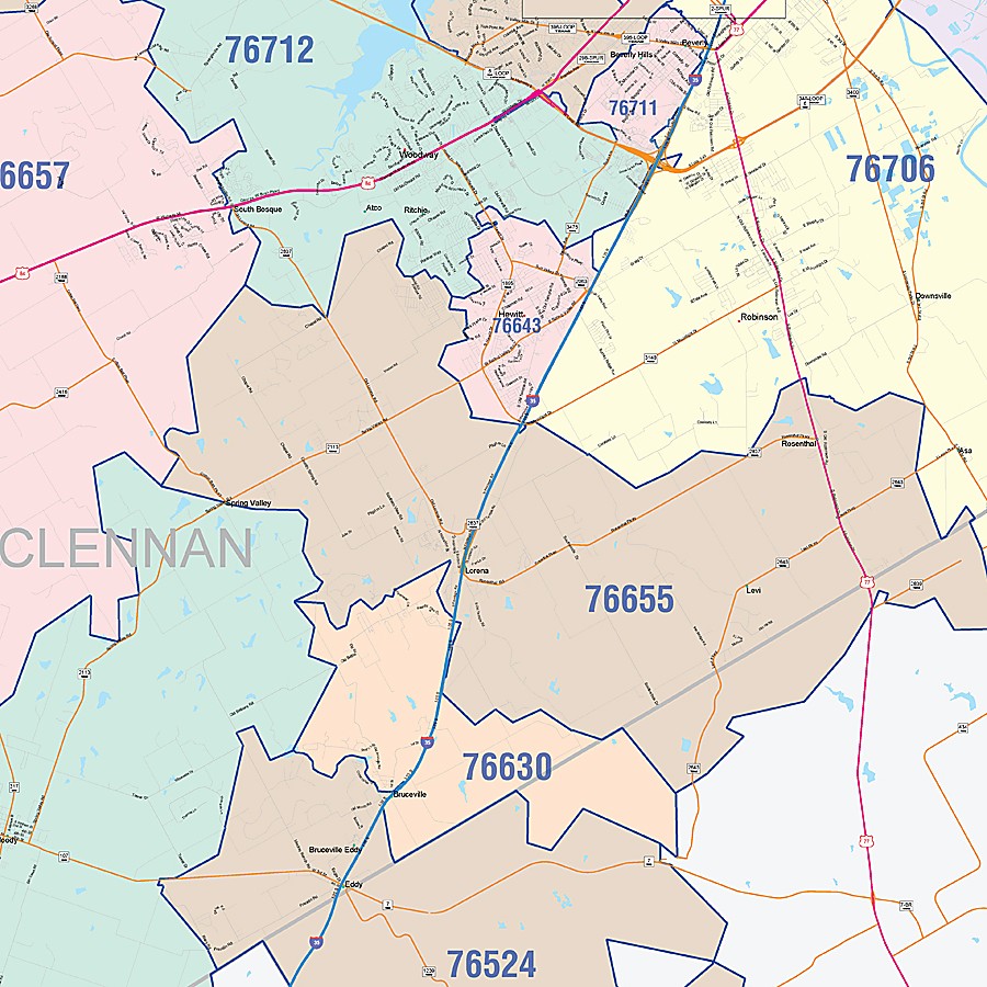 McLennan County, TX Colorcast Style Wall Map