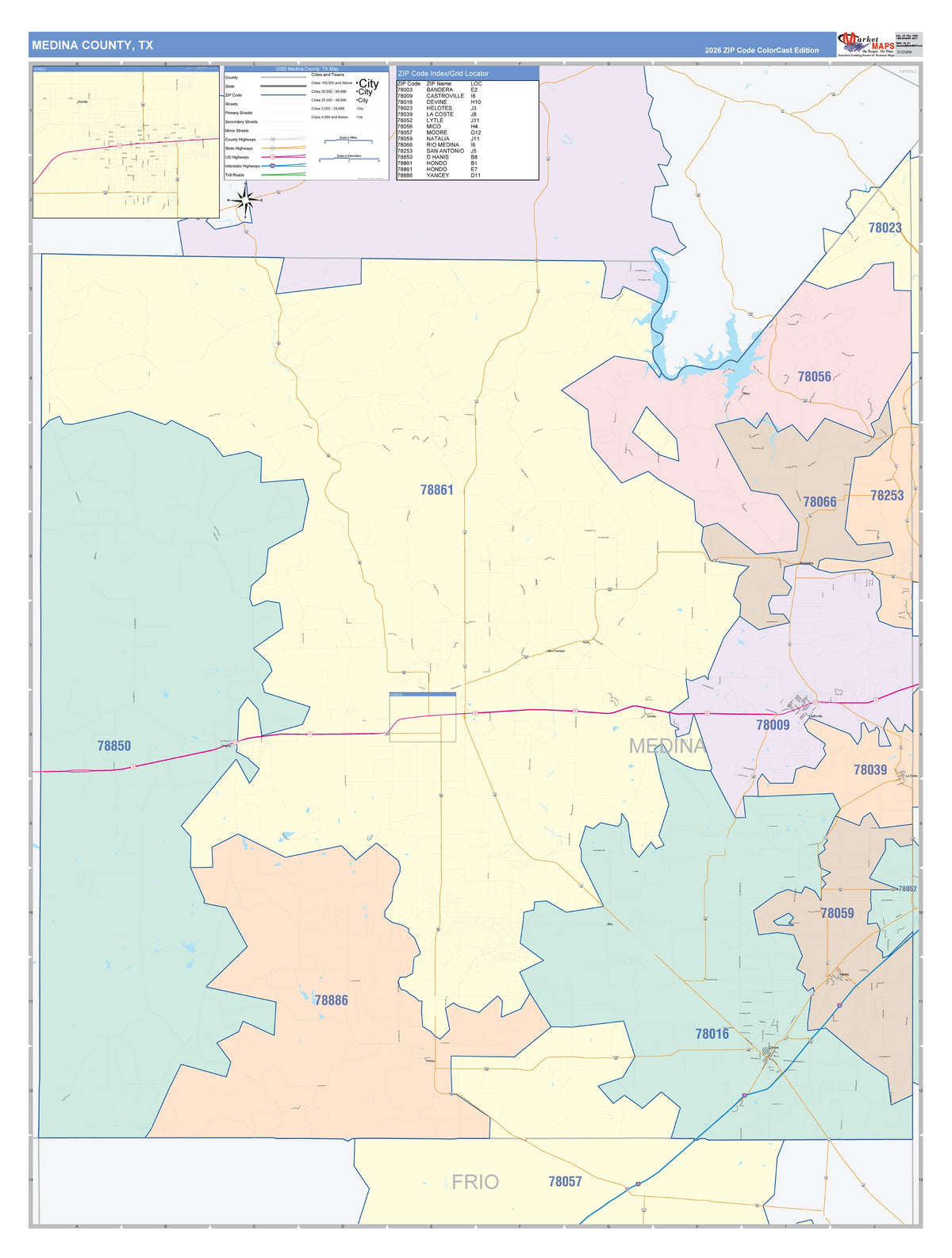 Medina County, TX Colorcast Style Wall Map