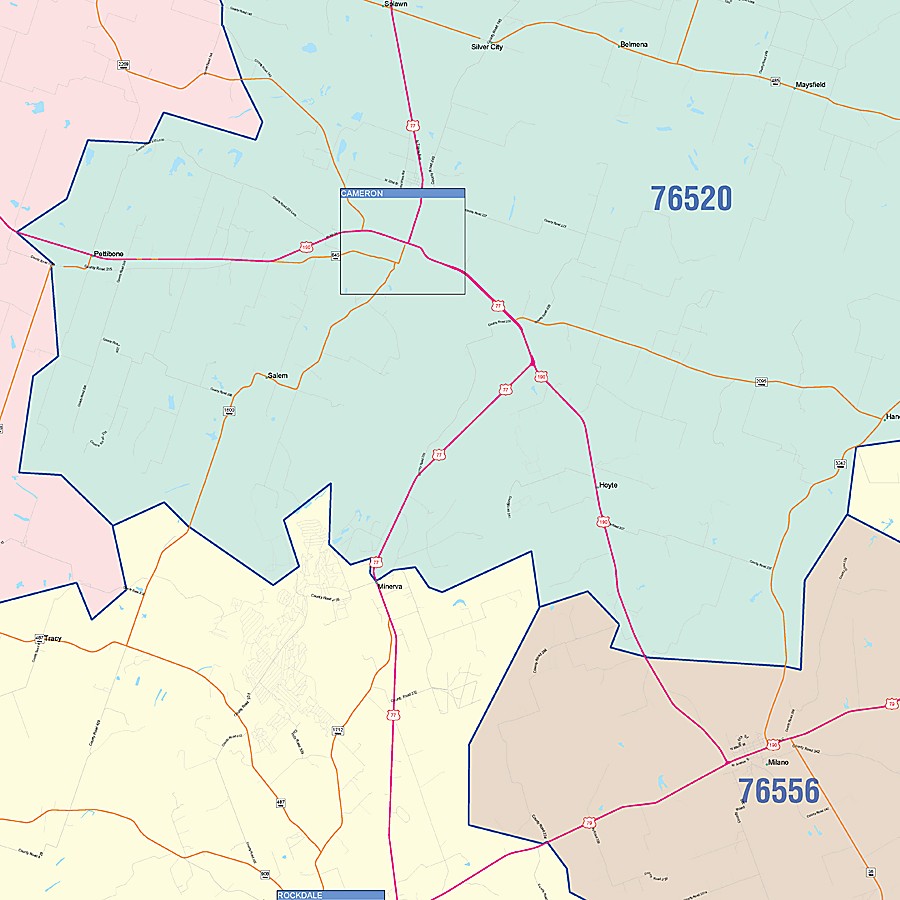 Milam County, TX Colorcast Style Wall Map