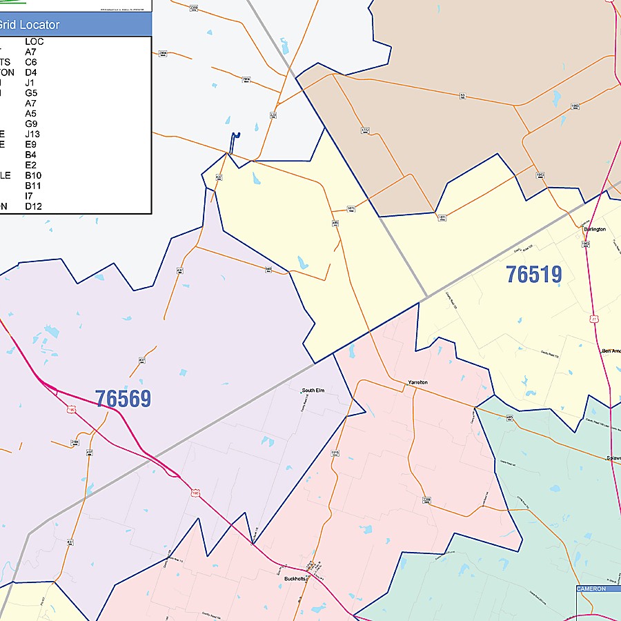 Milam County, TX Colorcast Style Wall Map