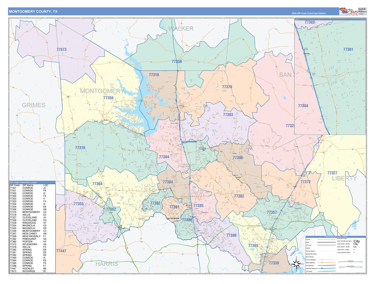 Montgomery County, TX Colorcast Style Wall Map